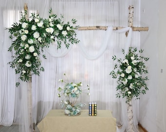 White Rose and Greenery Eucalyptus Wedding Archway Flower, Wedding Corner Swag, Wedding Backdrop, Arbour Gazebo Flowers