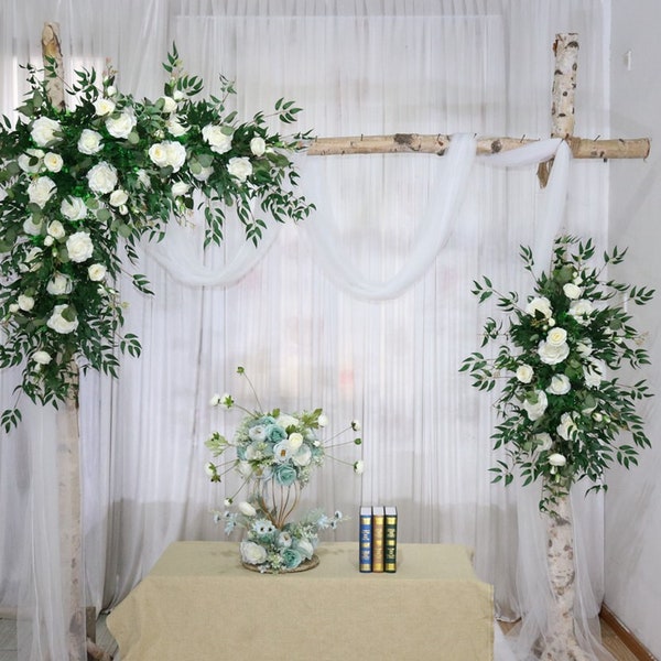 White Rose and Greenery Eucalyptus Wedding Archway Flower, Wedding Corner Swag, Wedding Backdrop, Arbour Gazebo Flowers