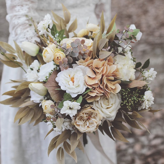 Taupe Tan And Ivory Bridal Bouquet For Classic Autumn Etsy