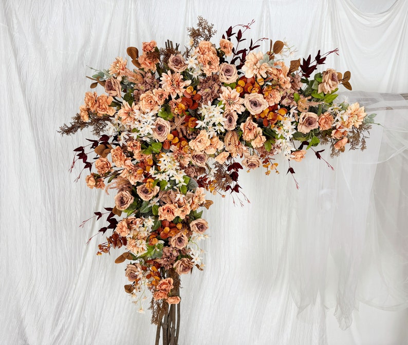 Brown,Peach,Terracotta,Dusty,Rust Orange Autumn Fall Wedding Flower Garland for Rectangle Arch, Wedding Flowers for Swag, Wedding Backdrop image 2
