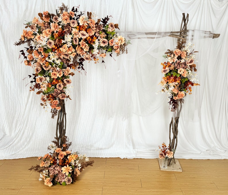 Brown,Peach,Terracotta,Dusty,Rust Orange Autumn Fall Wedding Flower Garland for Rectangle Arch, Wedding Flowers for Swag, Wedding Backdrop image 1
