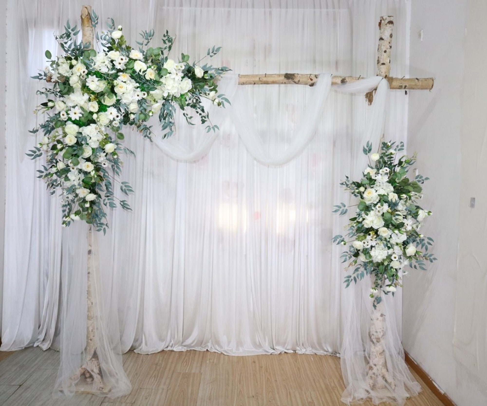 Image of White wedding hydrangea archway