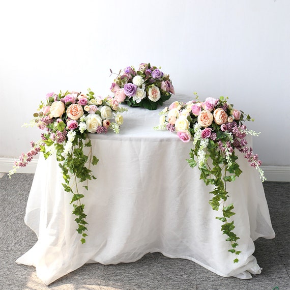 segundo Ordinario Borradura Arreglo floral de centro de mesa de boda púrpura blanco flor - Etsy España