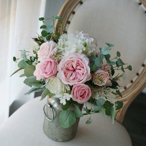 Blush and Ivory Wedding Bouquet, Classic Bridal Bouquet, Rustic Boho Flower Bouquet, Design in Rose, Peony, Hydrangeas and Eucalyptus image 3