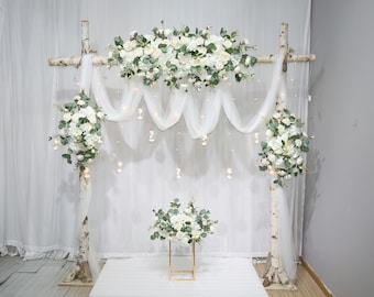 Ivory White and Sage Green Wedding Archway Flower, Wedding Swag for Arch, Wedding Backdrop, Arbour Gazebo Flowers