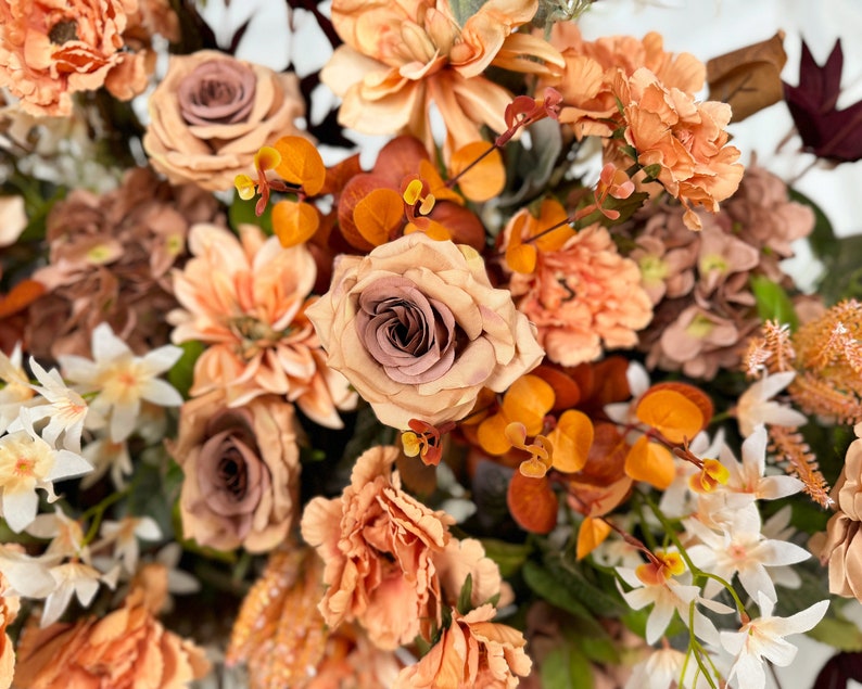 Brown,Peach,Terracotta,Dusty,Rust Orange Autumn Fall Wedding Flower Garland for Rectangle Arch, Wedding Flowers for Swag, Wedding Backdrop image 6