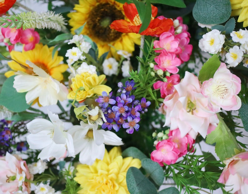Wildflower Wedding Archway Flower, Spring Wedding Backdrop, Boho Arbour Gazebo Flowers,Design in Sunflowers, Daisies, Dahlia and Ranunculus image 4