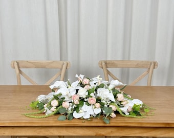 Pink and White Wedding Head Table Piece, Sweetheart Table Decor, Made with Calla Lily, Orchids, Roses and Baby's Breath
