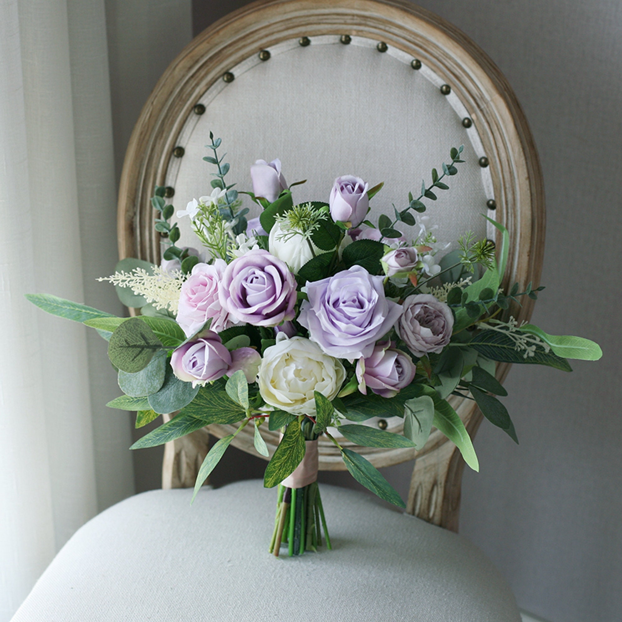 White rose and cheap purple flower bouquet