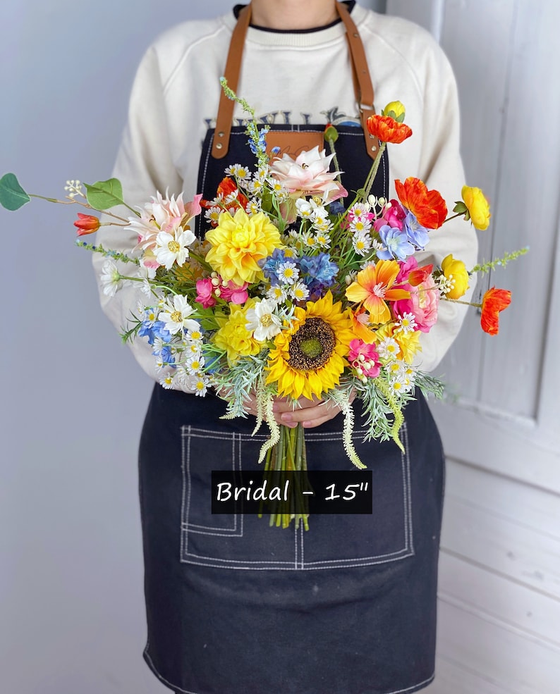 Wildflower Bridal Bouquet, Colorful Wedding Bouquet, Boho Flower Bouquet, Design in Sunflowers, Daisies, Dahlia and Ranunculus image 6