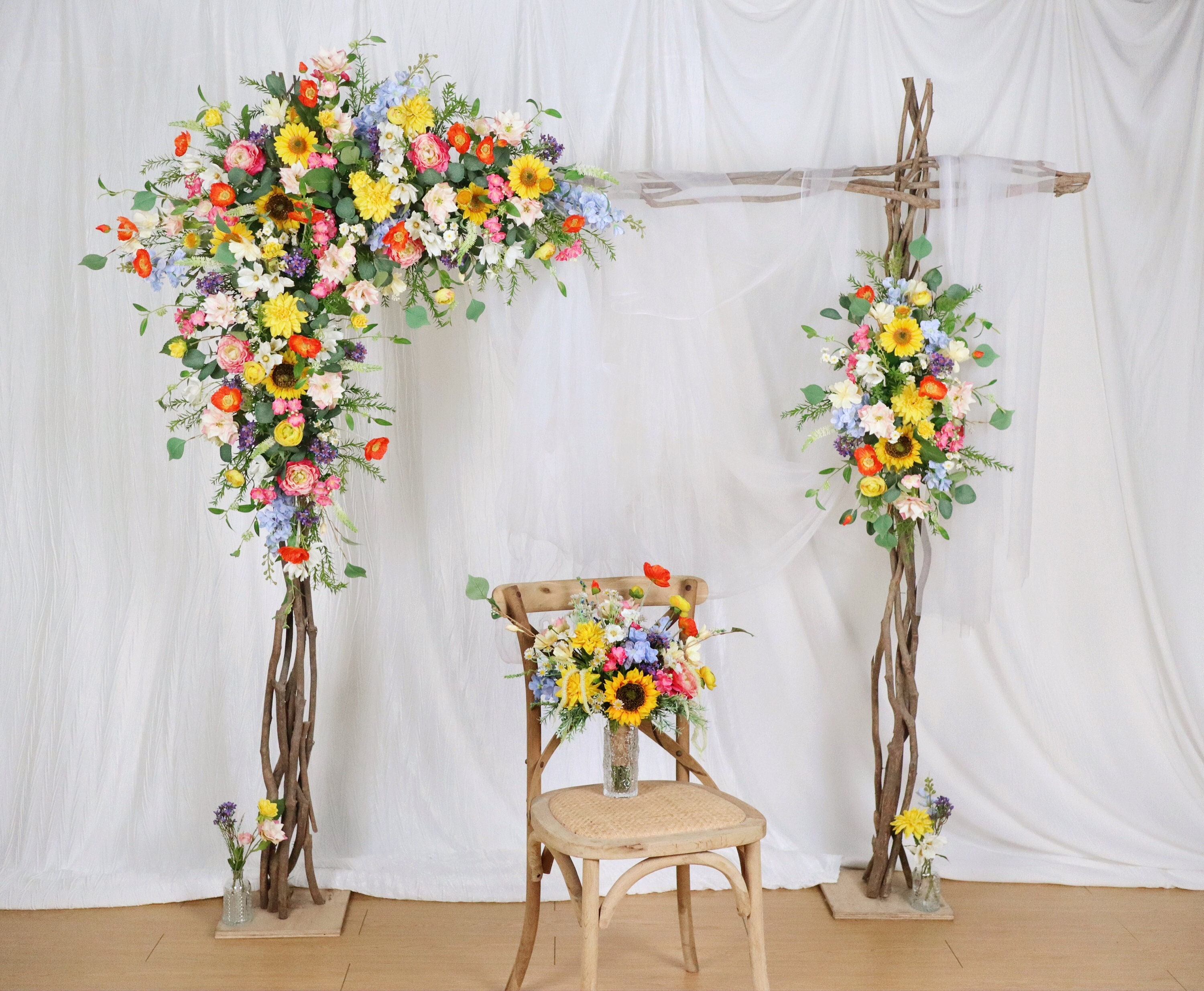Wildflower Flower Arch for Wedding, Spring Wedding Backdrop, Boho Arbour Gazebo Flowers,Design in Sunflowers, Daisies, Dahlia and Ranunculus