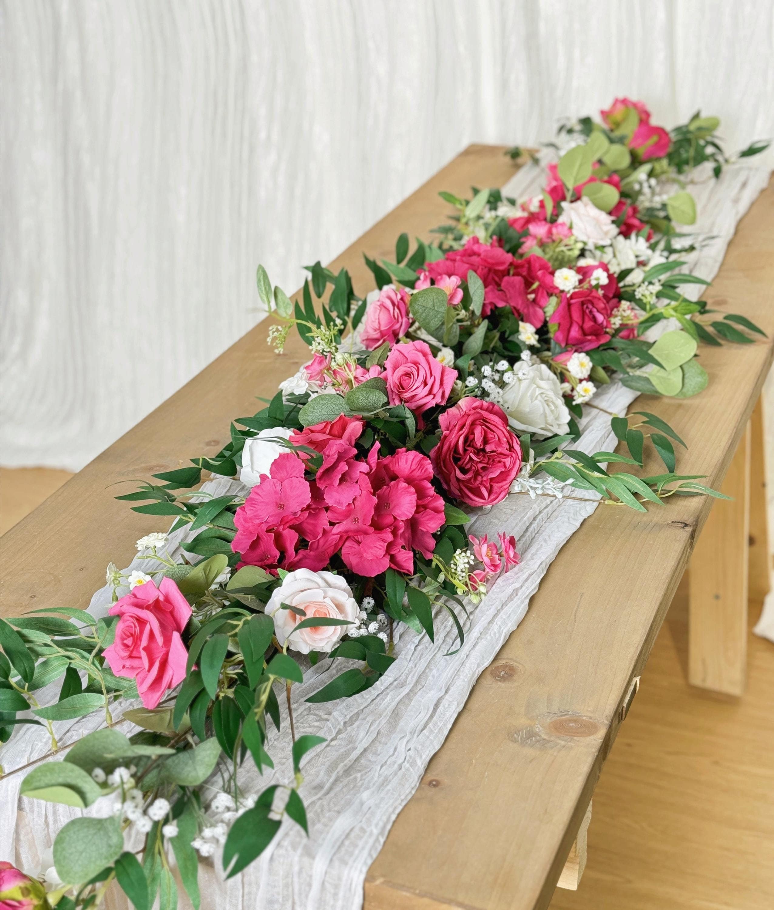 Fuchsia and Hot Pink Flower Runner, Fireplace Decor, Head Table