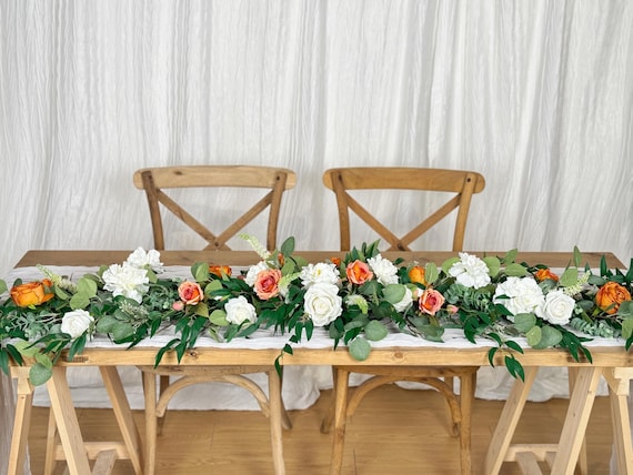 Rust Orange, Terracotta Flower Runner, Fireplace Decor, Head Table