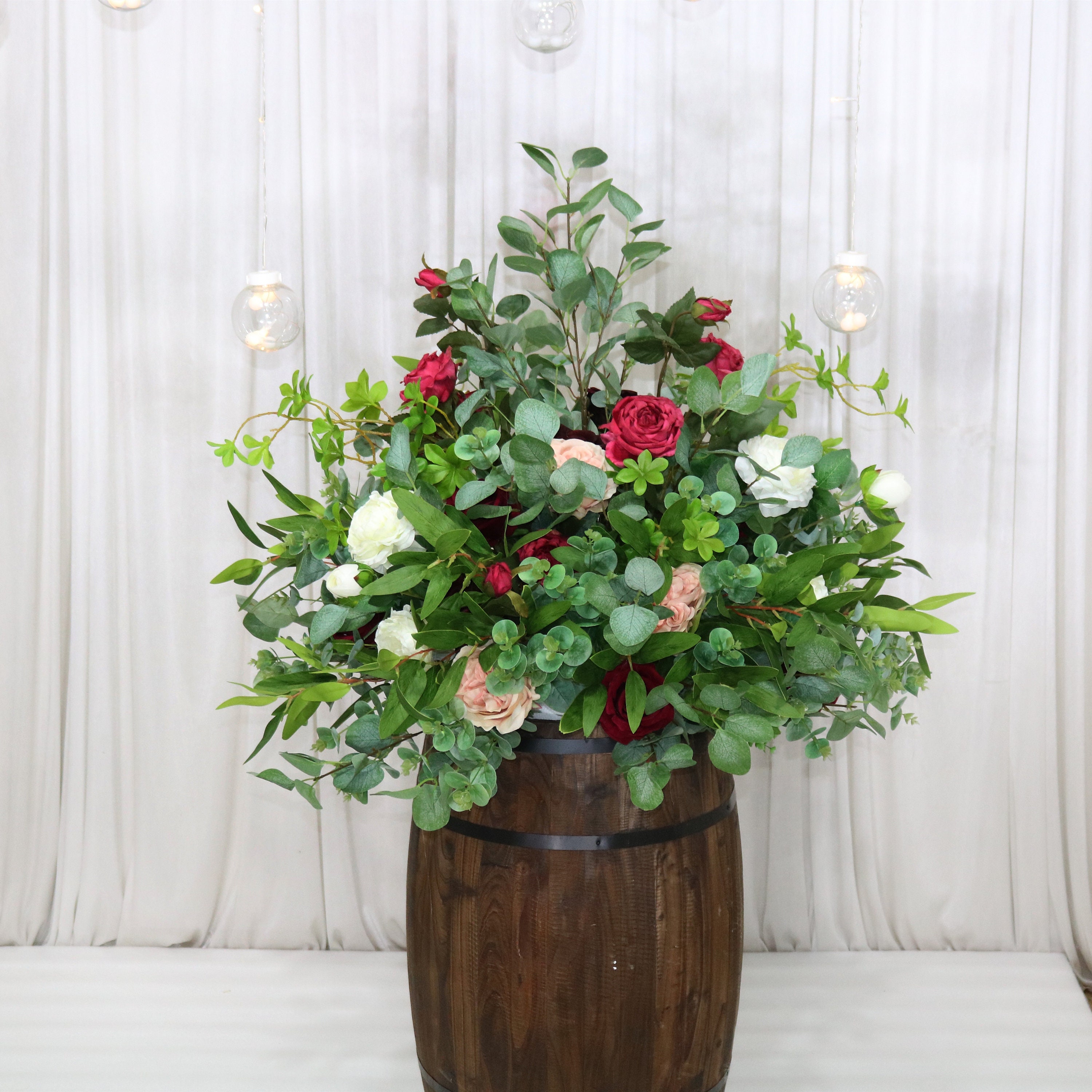Burgundy and Blush Whiskey Barrel Arrangment Rose Wedding Etsy