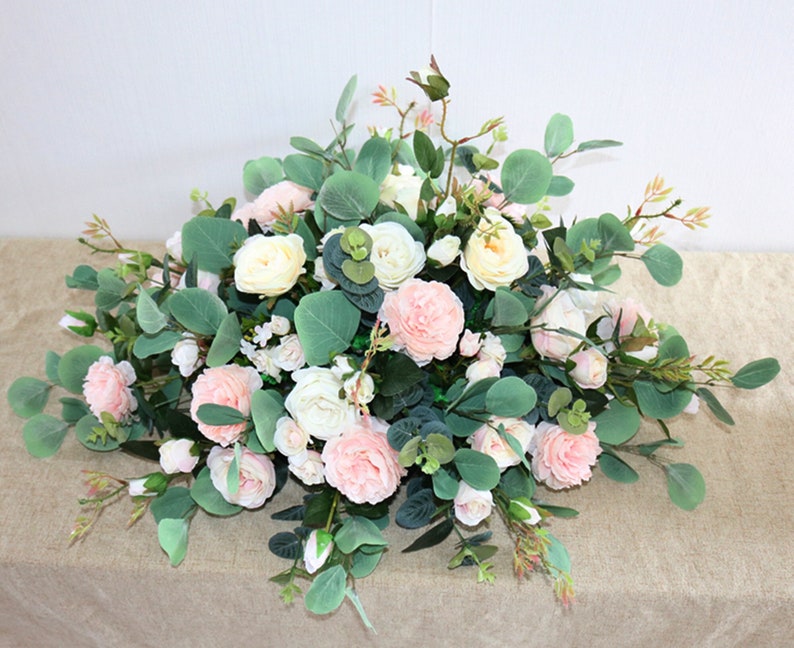 Elfenbein und Blush Hochzeit Herzstück Blumengesteck, Sweetheart Tischblume, Eukalyptus Hochzeit Empfang Dekor, Kopf Tisch Blumen Bild 3