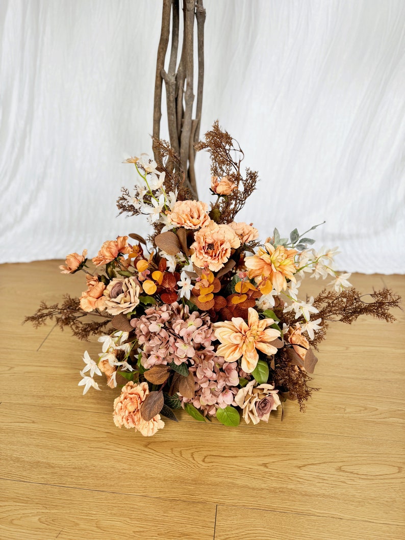 Brown,Peach,Terracotta,Dusty,Rust Orange Autumn Fall Wedding Flower Garland for Rectangle Arch, Wedding Flowers for Swag, Wedding Backdrop image 4