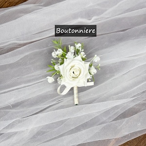 White Rose and Baby's Breath Boutonniere