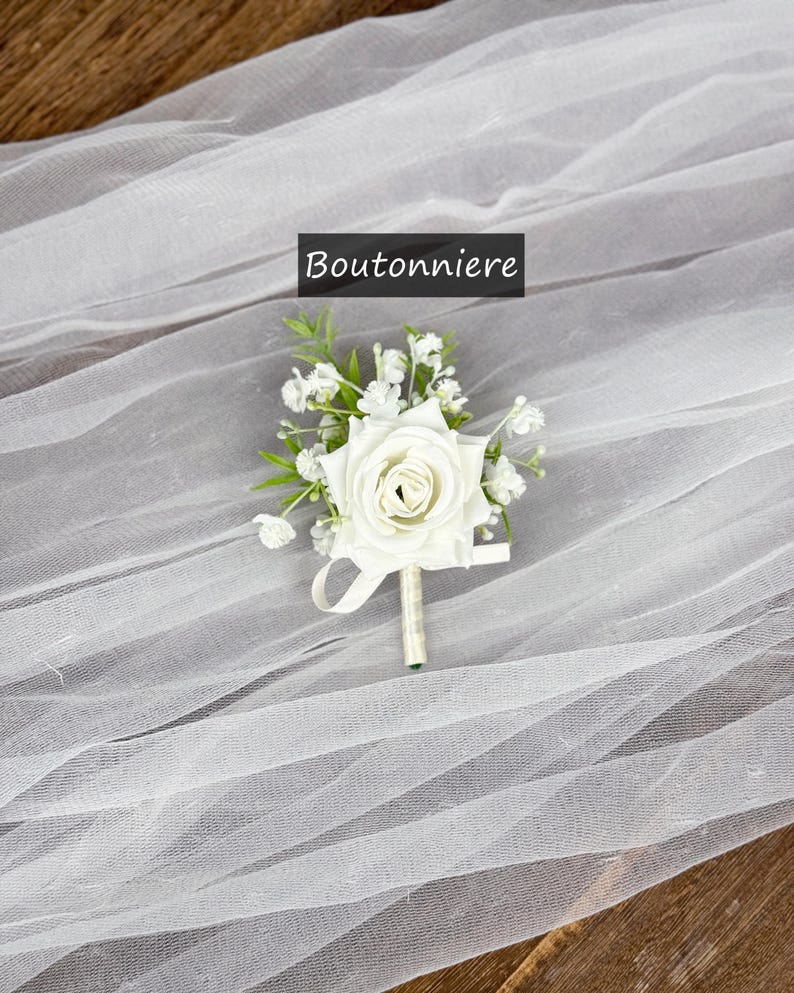 White Rose and Baby's Breath Boutonniere