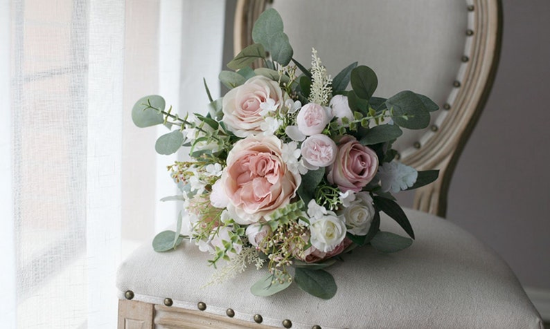 Dusty Pink Bridal Bouquet, Classic Wedding Rose Bouquet, Rustic Boho Flower Bouquet, Design in Rose image 6