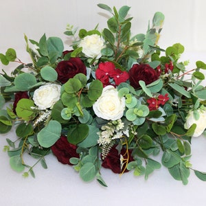 Burgundy Wedding Centerpiece Flower Arrangement, Sweetheart Table Flower, Eucalyptus Wedding Reception Decor, Head Table Flowers image 3