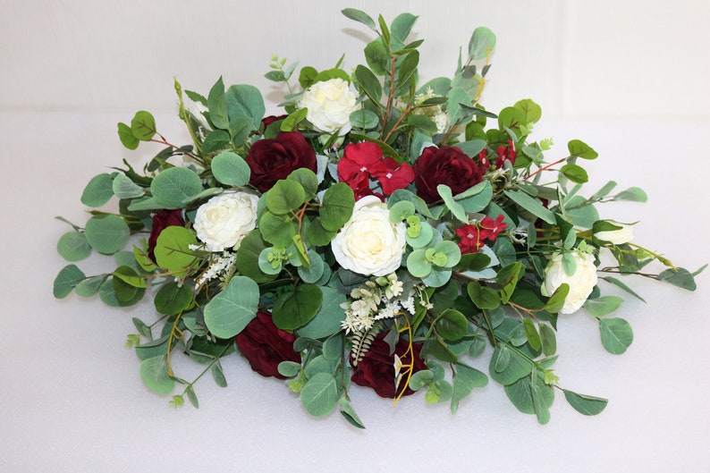 Burgundy Wedding Centerpiece Flower Arrangement, Sweetheart Table Flower, Eucalyptus Wedding Reception Decor, Head Table Flowers image 3