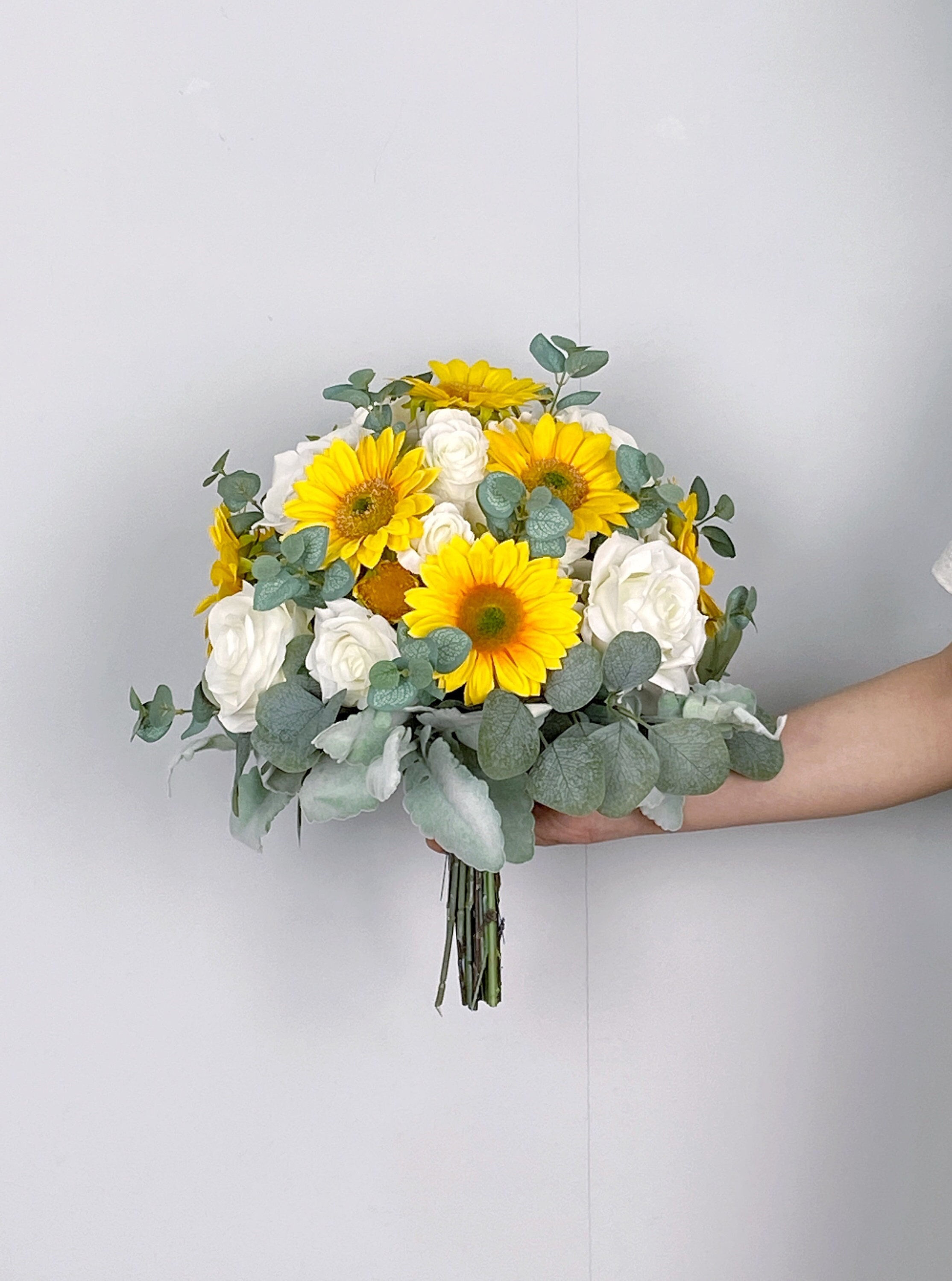 White Rose and Sunflower Bridal Bouquet, Sunflower Wedding Bouquet