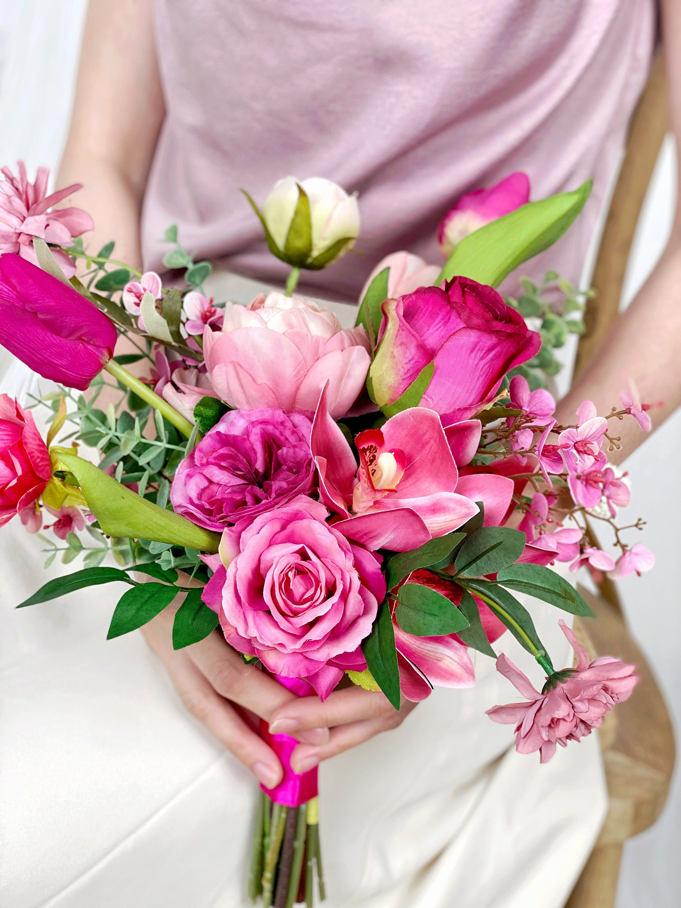 prom bouquet for hot pink dress Pretty in hot pink! The sparkles in the dress match the sparkles in the  bouquet!