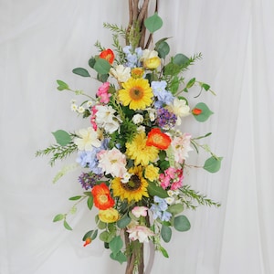 Wildflower Wedding Archway Flower, Spring Wedding Backdrop, Boho Arbour Gazebo Flowers,Design in Sunflowers, Daisies, Dahlia and Ranunculus Tieback