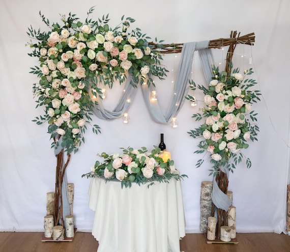 Wedding Arch Flowers in White and Sage with Daisies | Corner Swag