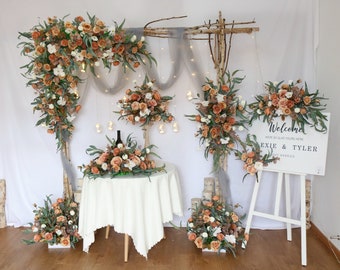 Terracotta,Toffee, White and Greenery, Autumn Fall Wedding Flower Garland for Rectangle Arch, Wedding Swag Flowers , Wedding Backdrop