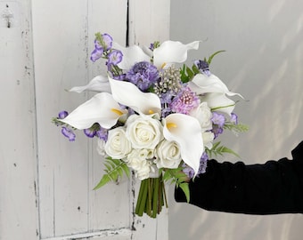 White and Purple Calla Lily Bouquet: Morden Bridal Trends Bouquet for Summer Wedding