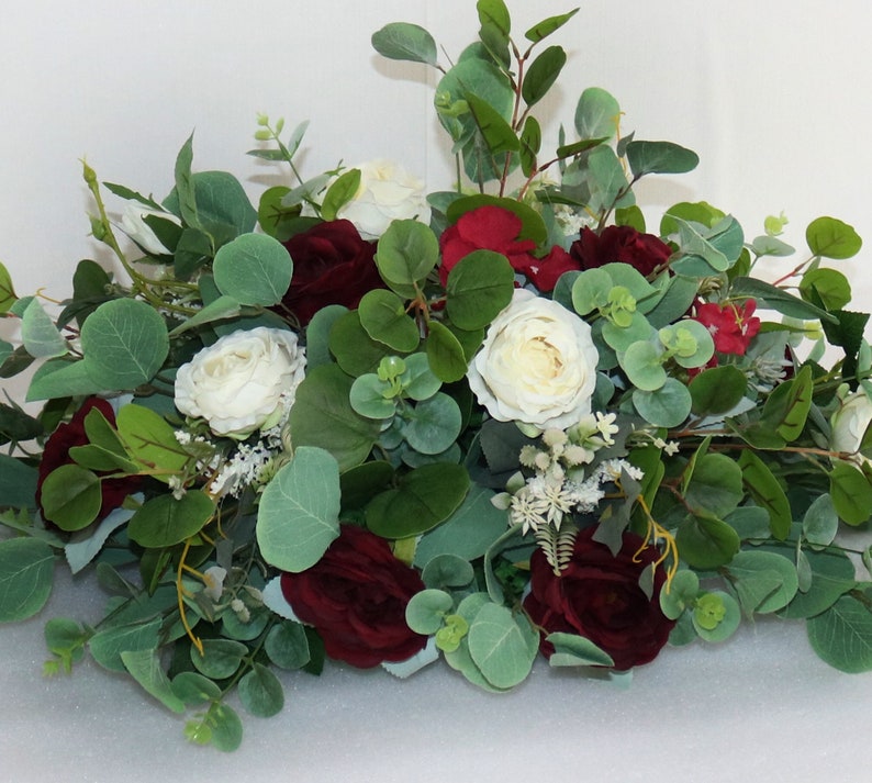 Burgundy Wedding Centerpiece Flower Arrangement, Sweetheart Table Flower, Eucalyptus Wedding Reception Decor, Head Table Flowers image 4
