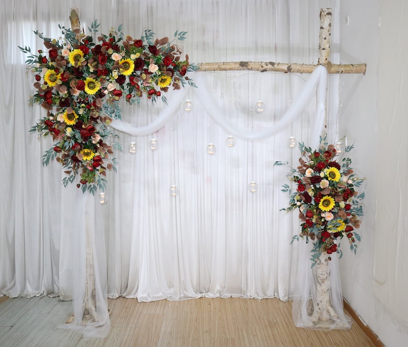 BrownBurgundy Sunflower Wedding Archway Flower Corner Swag Full Set