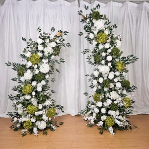 White and Green Horn Arch Flowers for Wedding, Wedding Pillar Flowers, Boho Wedding Backdrop, Arbour Flowers, Made with Roses, Hydrangea
