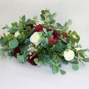 Burgundy Wedding Centerpiece Flower Arrangement, Sweetheart Table Flower, Eucalyptus Wedding Reception Decor, Head Table Flowers image 2