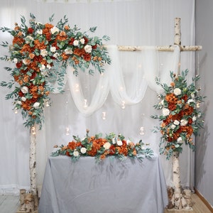 Ivory White, Rust, Terracotta Wedding Archway Flower, Wedding Corner Swag, Wedding Backdrop, Arbour Gazebo Flowers