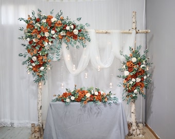 Ivory White, Rust, Terracotta Flower Arch for Wedding, Wedding Corner Swag, Wedding Backdrop, Arbour Gazebo Flowers