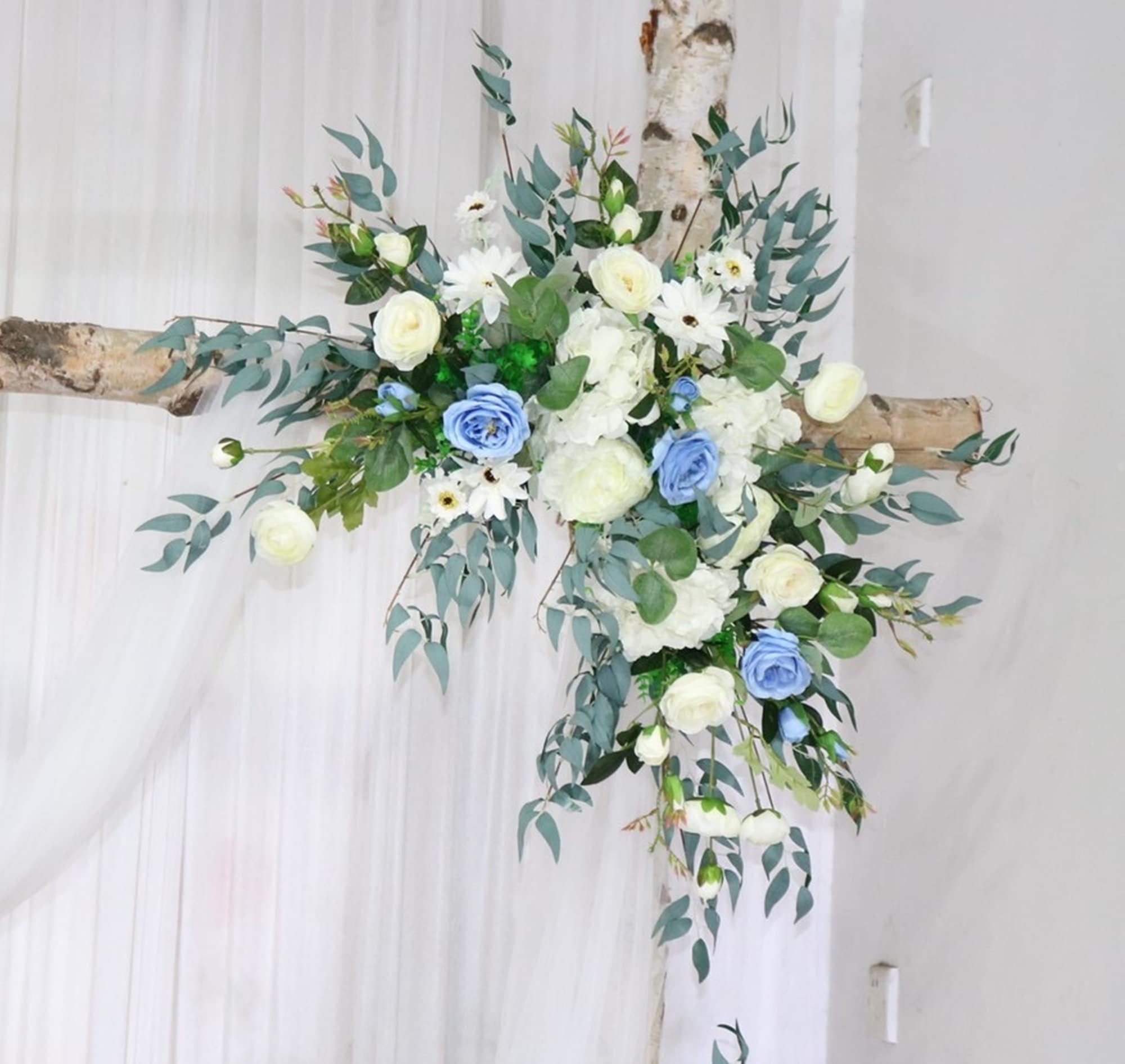 Dusty Blue and White Rose Greenery Wedding Archway Flower, Large