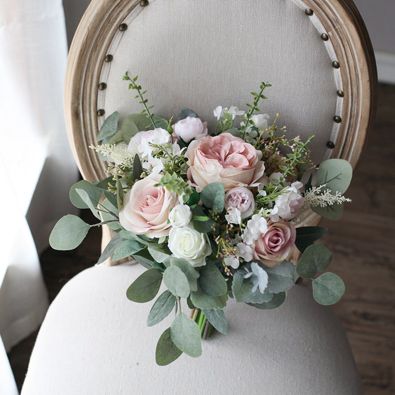 Dusty Pink Bridal Bouquet, Classic Wedding Rose Bouquet, Rustic Boho Flower Bouquet, Design in Rose image 2