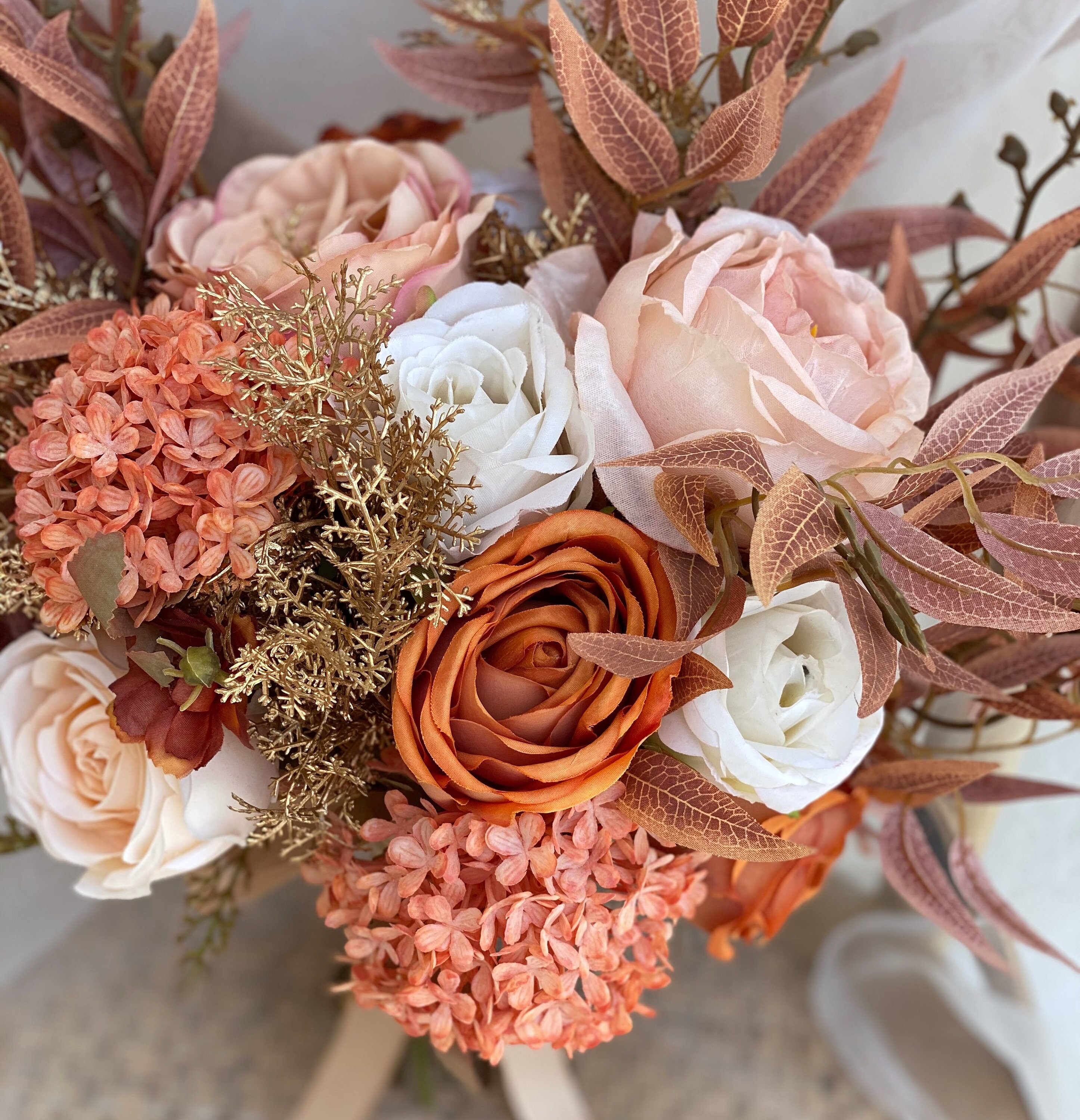 Terracotta Rust Orange and Gold Bridal Bouquet Boho Wedding Etsy