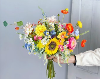 Wildflower Bridal Bouquet, Colorful Wedding Bouquet, Boho Flower Bouquet,  Design in Sunflowers, Daisies, Dahlia and Ranunculus