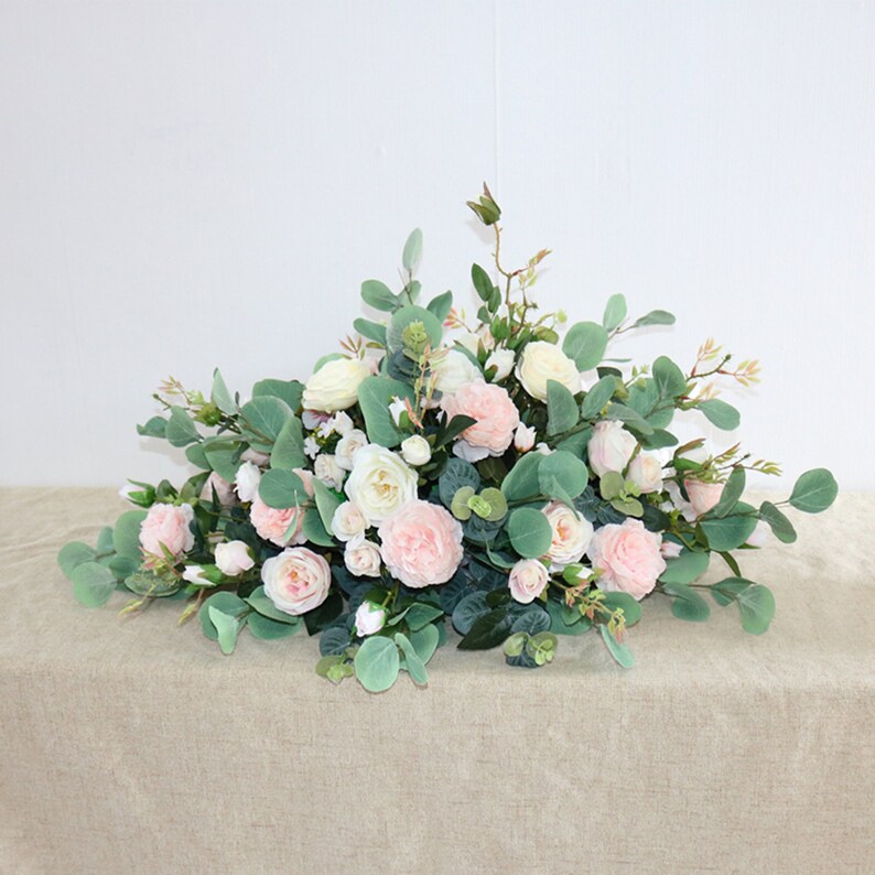 Elfenbein und Blush Hochzeit Herzstück Blumengesteck, Sweetheart Tischblume, Eukalyptus Hochzeit Empfang Dekor, Kopf Tisch Blumen Bild 2