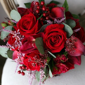 Burgundy Wedding Bridal Bouquet, Classic Wedding Bouquet, Rustic Boho ...