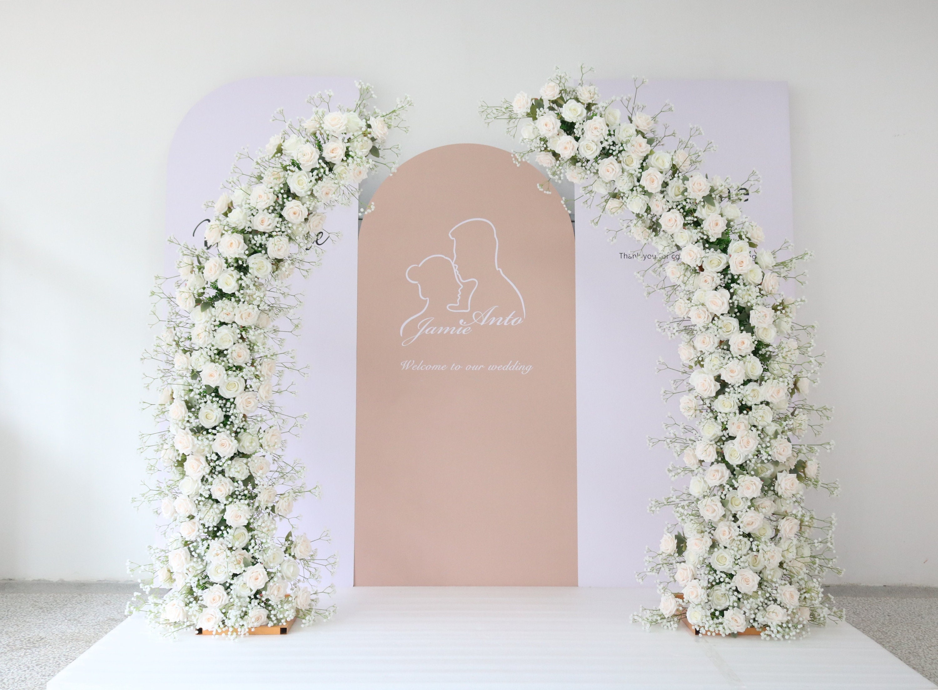 Ivory and White Rose and Baby's Breath Horn Arch Flowers for Wedding,  Wedding Pillar Flowers, Wedding Backdrop, Arbour Flowers - Etsy, image size:3000x2207