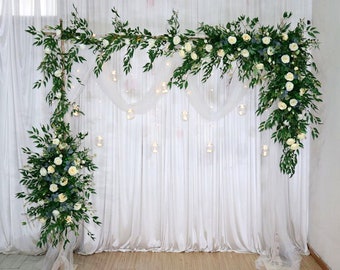 White Rose and Greenery Eucalyptus Boho Wedding Archway Flower, Wedding Corner Swag, Wedding Backdrop, Arbour Gazebo Flowers