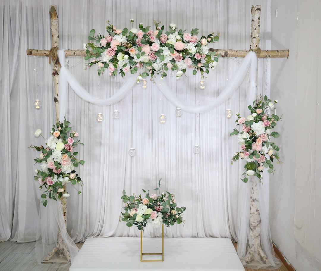 Fiori Finti Per Matrimonio - 2 Decorazioni Ad Arco Rosa Per Cerimonia - Foto 11