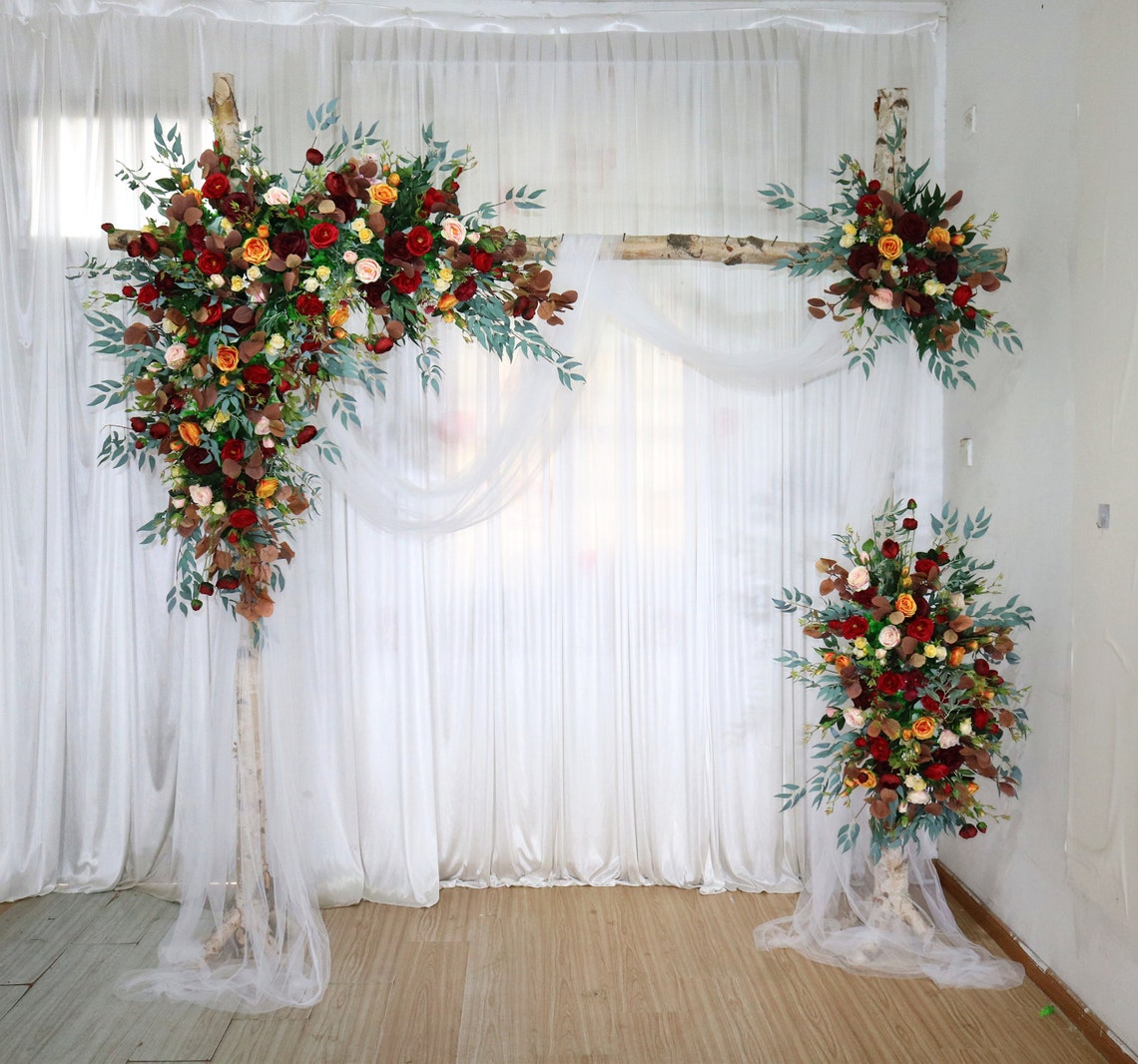 Burgundy and Rust Orange Wedding Archway Flower Corner Swag image 1