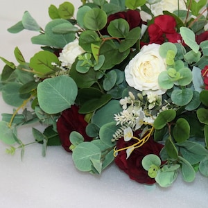 Burgundy Wedding Centerpiece Flower Arrangement, Sweetheart Table Flower, Eucalyptus Wedding Reception Decor, Head Table Flowers image 5