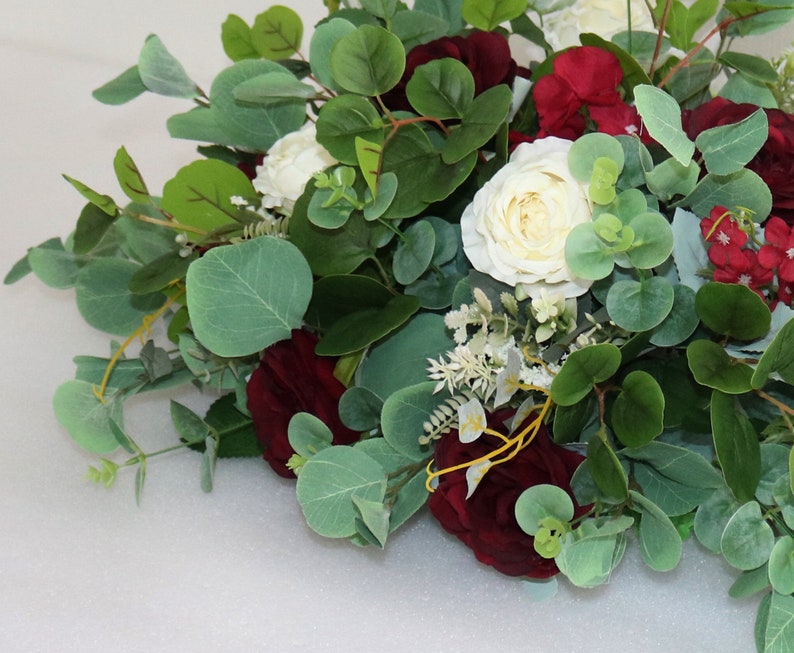 Burgundy Wedding Centerpiece Flower Arrangement, Sweetheart Table Flower, Eucalyptus Wedding Reception Decor, Head Table Flowers image 5