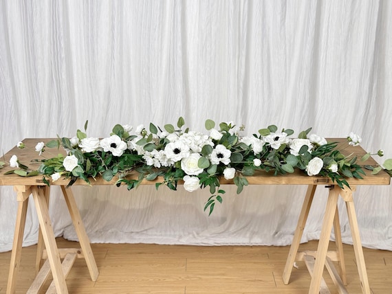 Rose and Anemone Flower Runner, Fireplace Decor, Head Table Decor
